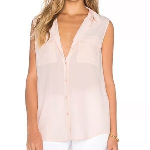 Equipment femme light pink 100% silk sleeveless blouse size small